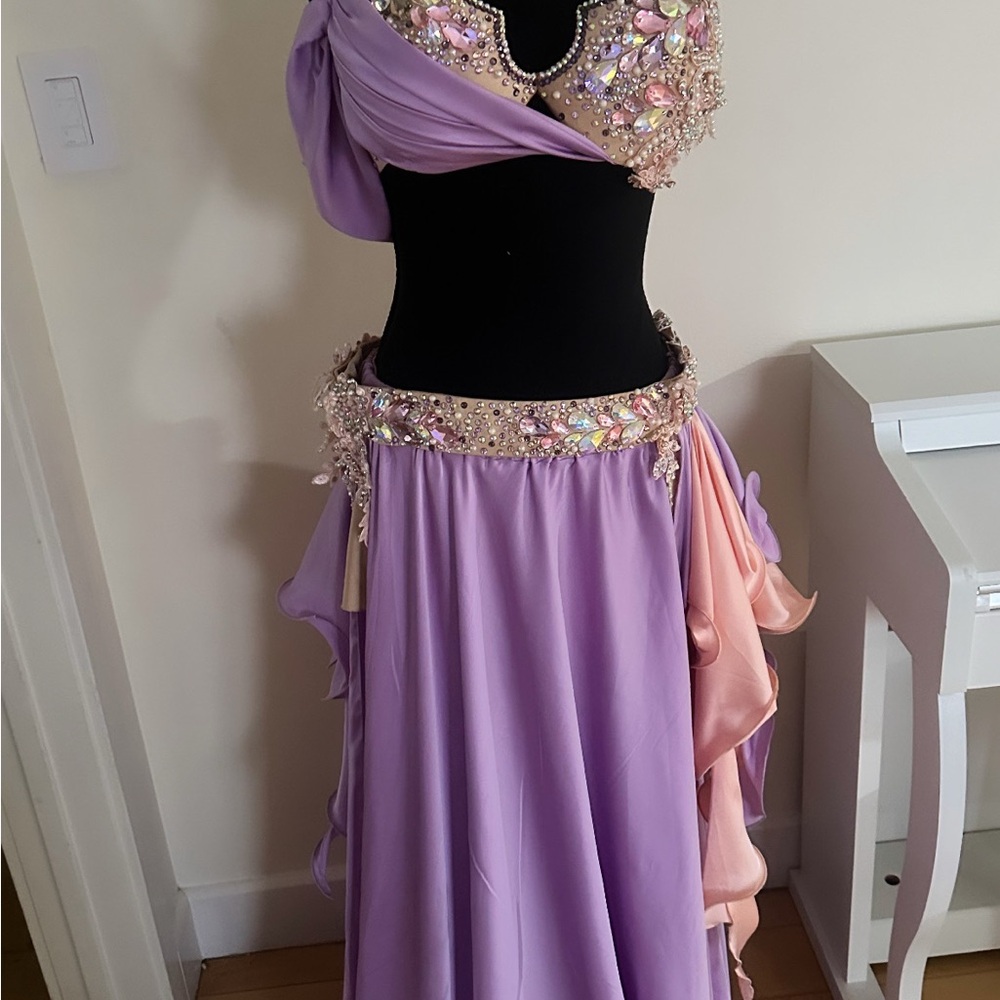 Polina Belly Dance Costume Russian Style Pink Purple Bra & Skirt Fits B-C-D Cup